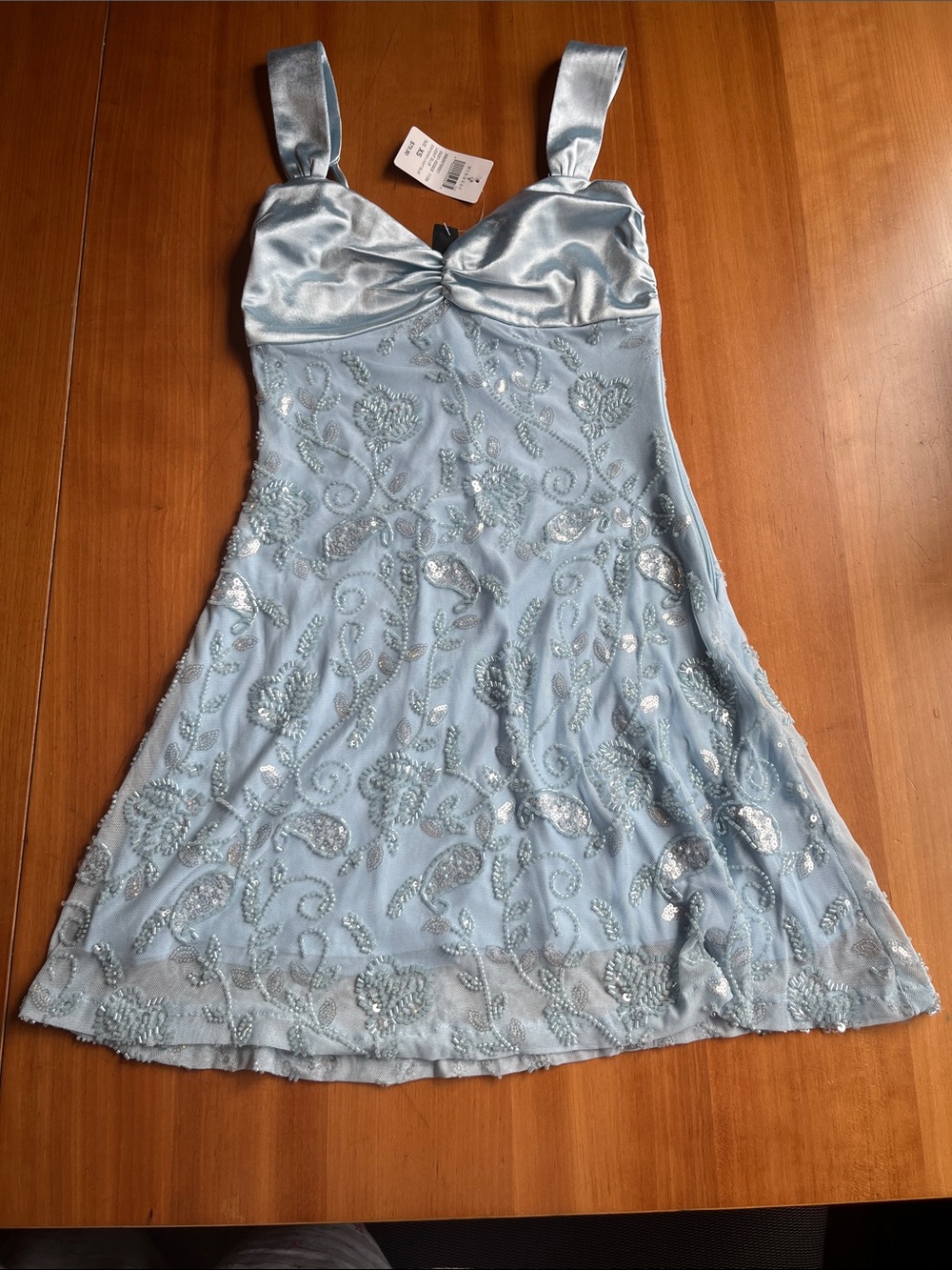 Windsor Lenora Beaded A-Line Mini Dress - Light blue